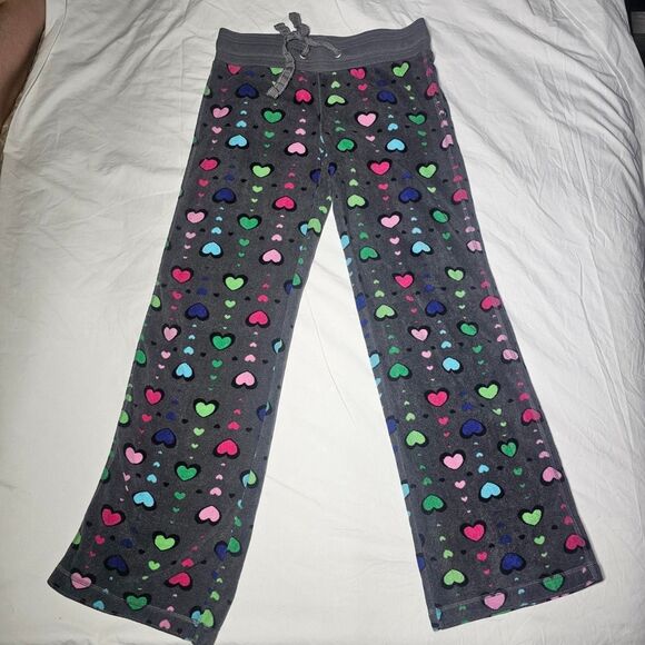 Y2k scene emo grey colorful hearts low rise flare pj pants - Picture 1 of 3